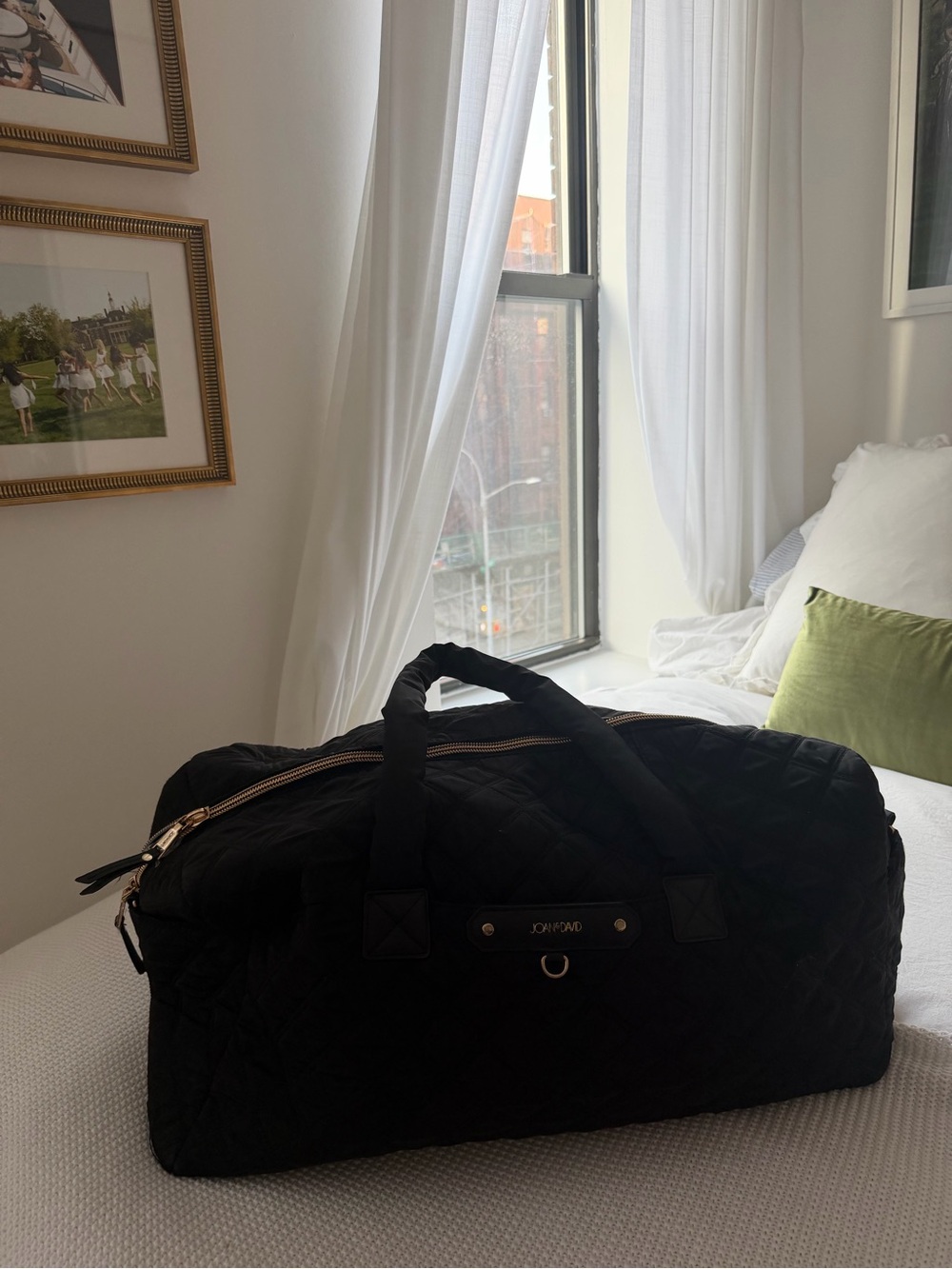 Beis Bird Black Quilted Travel Weekender Bag